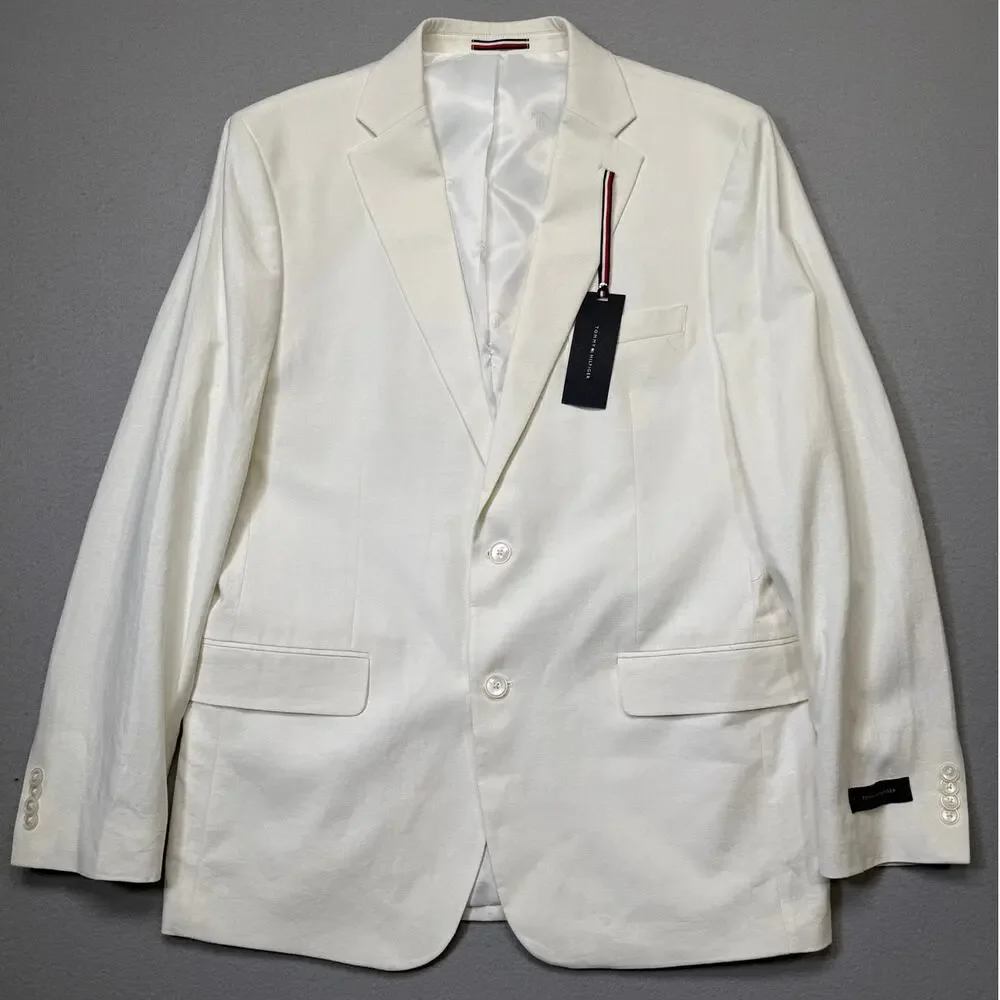 Tommy Hilfiger Men's Modern-Fit 100% Linen Sport Coat white 44L $295